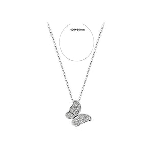 925 Sterling Silver Simple Cute Butterfly Pendant with Cubic Zirconia and Necklace