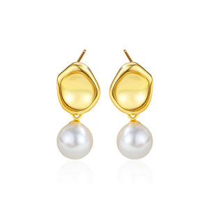 925 Sterling Silver Plated Gold Fashion Simple Irregular Geometric Imitation Pearl Earrings