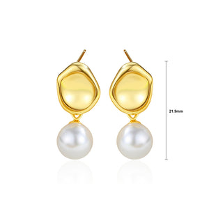 925 Sterling Silver Plated Gold Fashion Simple Irregular Geometric Imitation Pearl Earrings