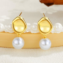 Load image into Gallery viewer, 925 Sterling Silver Plated Gold Fashion Simple Irregular Geometric Imitation Pearl Earrings