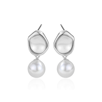 925 Sterling Silver Fashion Simple Irregular Geometric Imitation Pearl Earrings
