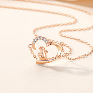 925 Sterling Silver Plated Rose Gold Fashion Sweet Rabbit Heart-shaped Pendant with Cubic Zirconia and Necklace