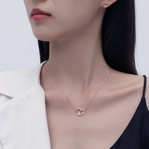 925 Sterling Silver Plated Rose Gold Fashion Sweet Rabbit Heart-shaped Pendant with Cubic Zirconia and Necklace