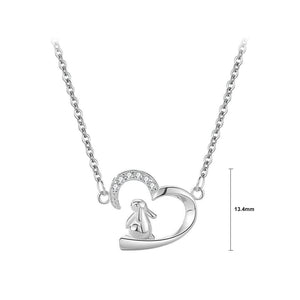 925 Sterling Silver Fashion Sweet Rabbit Heart-shaped Pendant with Cubic Zirconia and Necklace