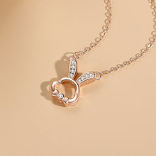 Load image into Gallery viewer, 925 Sterling Silver Plated Rose Gold Simple and Cute Hollow Rabbit Pendant with Cubic Zirconia and Necklace