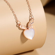Load image into Gallery viewer, 925 Sterling Silver Plated Rose Gold Simple Cute Rabbit Heart-shaped Imitation Opal Pendant with Necklace