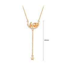 Load image into Gallery viewer, 925 Sterling Silver Plated Rose Gold Fashion and Simple Rabbit Moon Tassel Pendant with Cubic Zirconia and Necklace