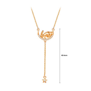 925 Sterling Silver Plated Rose Gold Fashion and Simple Rabbit Moon Tassel Pendant with Cubic Zirconia and Necklace