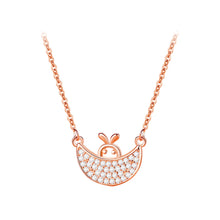 Load image into Gallery viewer, 925 Sterling Silver Plated Rose Gold Fashion Cute Rabbit Moon Pendant with Cubic Zirconia and Necklace
