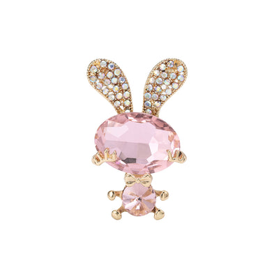 Simple Cute Plated Gold Rabbit Brooch with Pink Cubic Zirconia