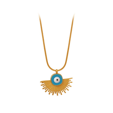 Fashion and Personalized Plated Gold 316L Stainless Steel Enamel Blue Devils Eye Pendant with Necklace