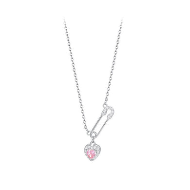 925 Sterling Silver Fashion and Creative Heart-shaped Paper Clip Pendant with Cubic Zirconia and Necklace