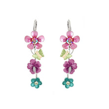 Load image into Gallery viewer, Pink and Blue Flower Earrings with Pink and Silver Austrian Element Crystals