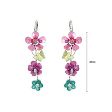 Load image into Gallery viewer, Pink and Blue Flower Earrings with Pink and Silver Austrian Element Crystals