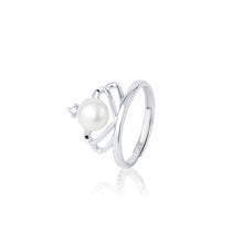Load image into Gallery viewer, 925 Sterling Silver Simple Temperament Heart-shaped Crown Freshwater Pearl Adjustable Ring with Cubic Zirconia