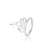 Load image into Gallery viewer, 925 Sterling Silver Simple Temperament Heart-shaped Crown Freshwater Pearl Adjustable Ring with Cubic Zirconia