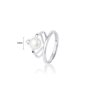 925 Sterling Silver Simple Temperament Heart-shaped Crown Freshwater Pearl Adjustable Ring with Cubic Zirconia