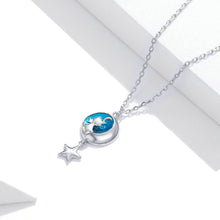 Load image into Gallery viewer, 925 Sterling Silver Fashion Temperament Moon Star Cat Blue Enamel Pendant with Necklace
