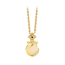 Load image into Gallery viewer, 925 Sterling Silver Plated Gold Fashion Elegant Tulip Pendant with Cubic Zirconia and Necklace