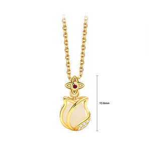 925 Sterling Silver Plated Gold Fashion Elegant Tulip Pendant with Cubic Zirconia and Necklace