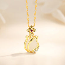 Load image into Gallery viewer, 925 Sterling Silver Plated Gold Fashion Elegant Tulip Pendant with Cubic Zirconia and Necklace