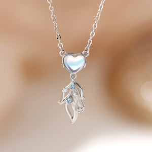 925 Sterling Silver Fashion and Cute Heart-shaped Fishtail Moonstone Pendant with Cubic Zirconia and Necklace