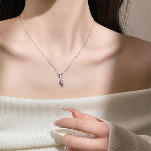 925 Sterling Silver Fashion and Cute Heart-shaped Fishtail Moonstone Pendant with Cubic Zirconia and Necklace