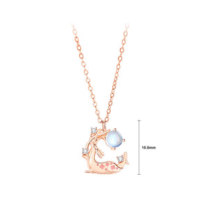925 Sterling Silver Plated Rose Gold Sweet and Fashion Sika Deer Moonstone Pendant with Cubic Zirconia and Necklace