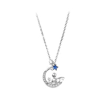 Load image into Gallery viewer, 925 Sterling Silver Fashion and Creative Little Prince Moon Pendant with Cubic Zirconia and Necklace