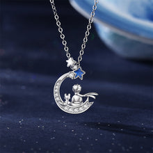 Load image into Gallery viewer, 925 Sterling Silver Fashion and Creative Little Prince Moon Pendant with Cubic Zirconia and Necklace