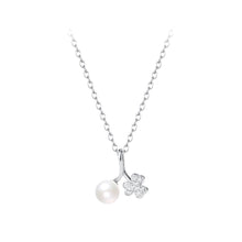 Load image into Gallery viewer, 925 Sterling Silver Simple Sweet Three-leafed Clover Imitation Pearl Pendant with Cubic Zirconia and Necklace
