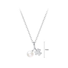 Load image into Gallery viewer, 925 Sterling Silver Simple Sweet Three-leafed Clover Imitation Pearl Pendant with Cubic Zirconia and Necklace