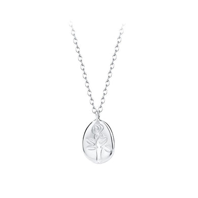 925 Sterling Silver Simple and Fashion Tulip Pattern Water Drop-shaped Pendant with Necklace
