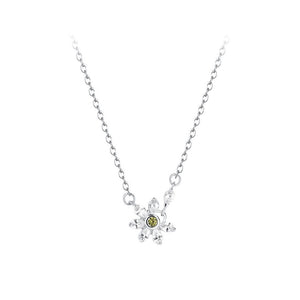 925 Sterling Silver Fashion Simple Flower Pendant with Cubic Zirconia and Necklace