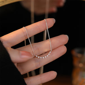 925 Sterling Silver Simple Fashion Smile Geometric Necklace with Cubic Zirconia