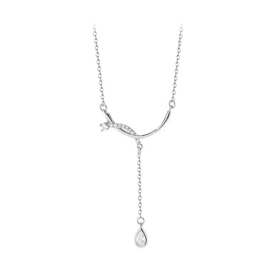 925 Sterling Silver Fashion Simple Smile Tassel Water Drop-shaped Pendant with Cubic Zirconia and Necklace