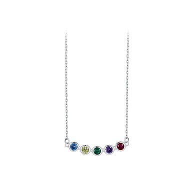 925 Sterling Silver Fashion Simple Colorful Round Bead Geometric Pendant with Cubic Zirconia and Necklace