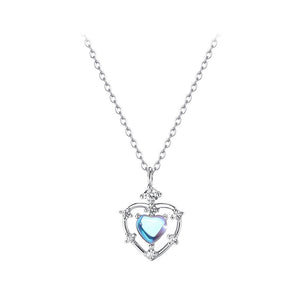 925 Sterling Silver Fashion and Simple Hollow Heart-shaped Moonstone Pendant with Cubic Zirconia and Necklace