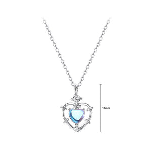 925 Sterling Silver Fashion and Simple Hollow Heart-shaped Moonstone Pendant with Cubic Zirconia and Necklace