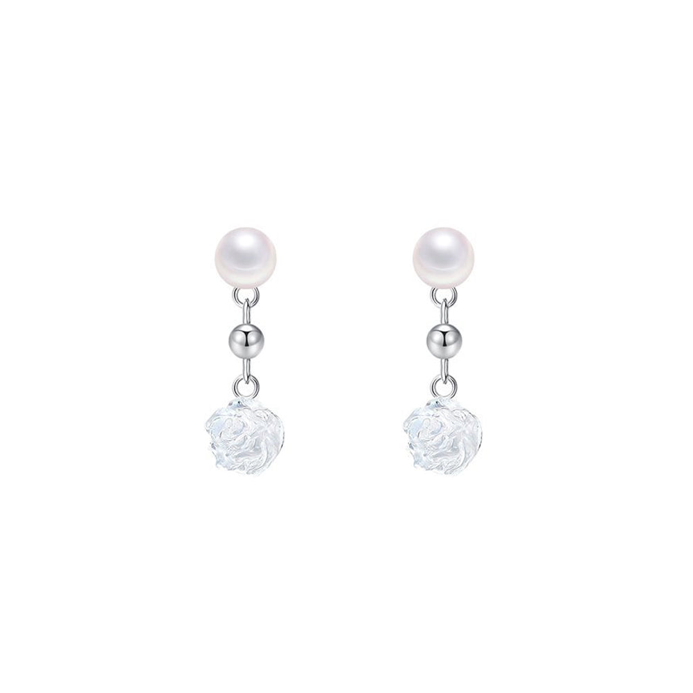 925 Sterling Silver Fashion and Elegant Rose Imitation Pearl Stud Earrings