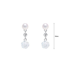 925 Sterling Silver Fashion and Elegant Rose Imitation Pearl Stud Earrings