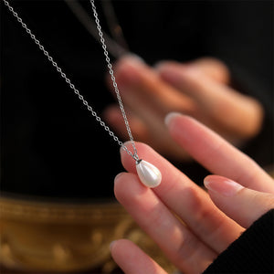 925 Sterling Silver Simple and Elegant Water Drop-shaped Imitation Pearl Pendant with Necklace