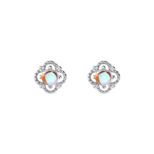 Load image into Gallery viewer, 925 Sterling Silver Fashion Simple Hollow Four-leafed Clover Moonstone Stud Earrings