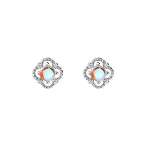 925 Sterling Silver Fashion Simple Hollow Four-leafed Clover Moonstone Stud Earrings