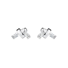 Load image into Gallery viewer, 925 Sterling Silver Simple Sweet Heart Ribbon Stud Earrings with Cubic Zirconia