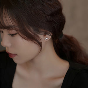 925 Sterling Silver Simple Sweet Heart Ribbon Stud Earrings with Cubic Zirconia