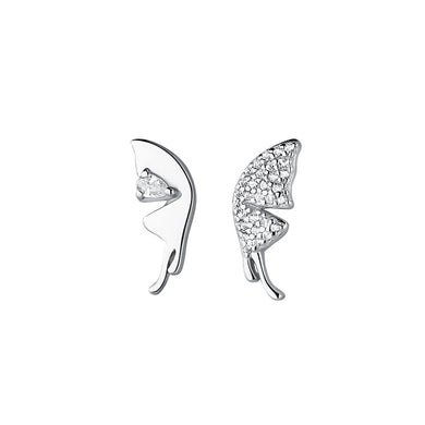 925 Sterling Silver Simple Temperament Butterfly Stud Earrings with Cubic Zirconia