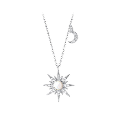 925 Sterling Silver Fashion Temperament Sun and Moon Pendant with Cubic Zirconia and Necklace