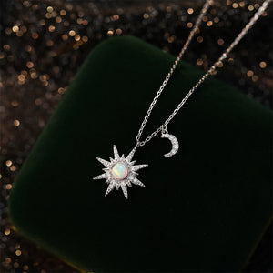 925 Sterling Silver Fashion Temperament Sun and Moon Pendant with Cubic Zirconia and Necklace