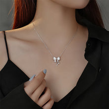 Load image into Gallery viewer, 925 Sterling Silver Simple and Sweet Ribbon Pendant with Cubic Zirconia and Necklace